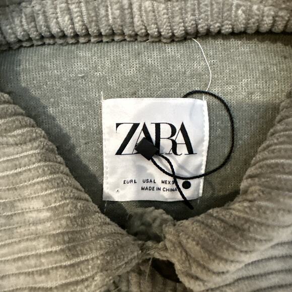Zara Women's Green Sherpa Jacket With Pockets Size Large Corduroy Accents - Picture 3 of 11
